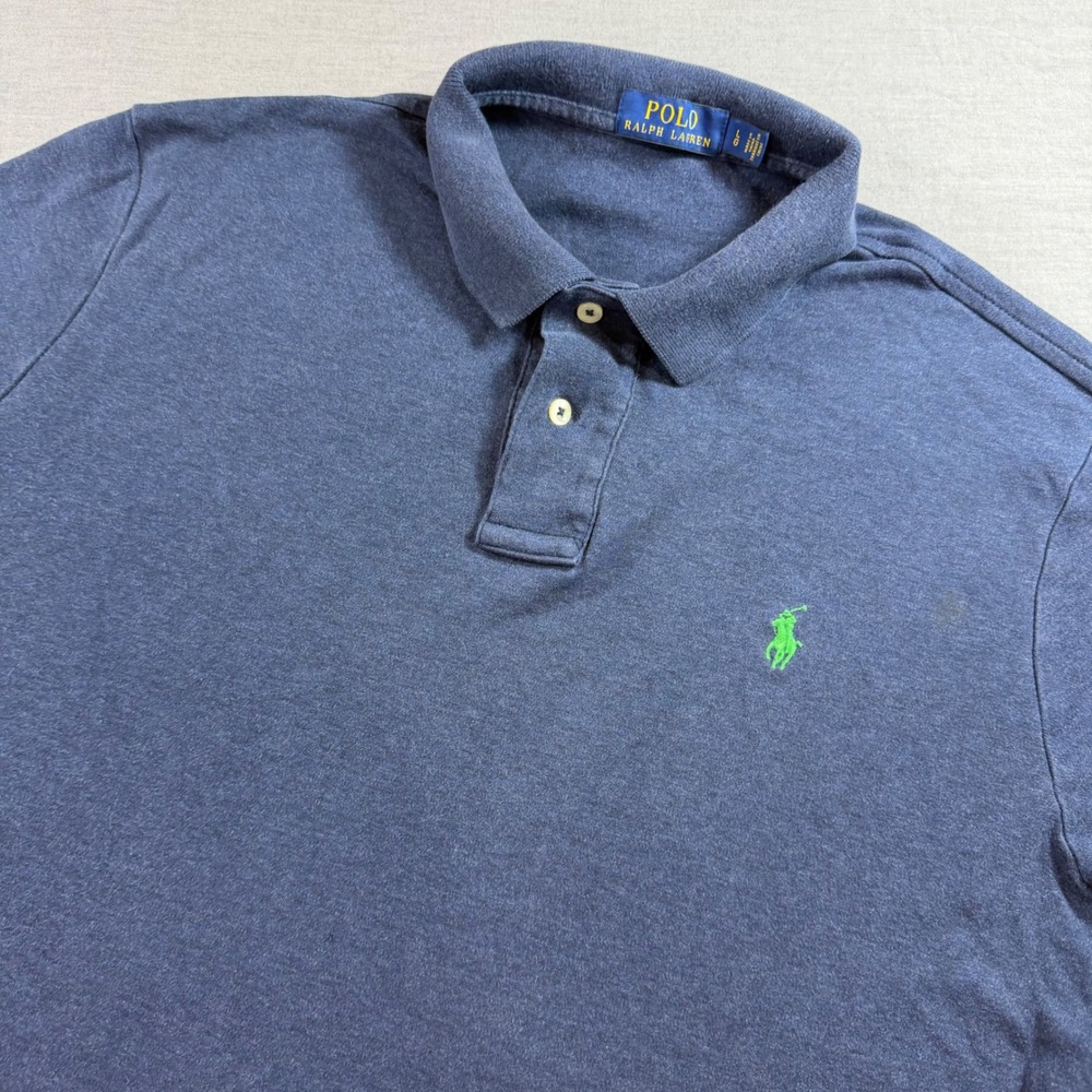 Polo Ralph Lauren Polo Shirt Mens LG Blue Good Green Pony Heathered Short Sleeve